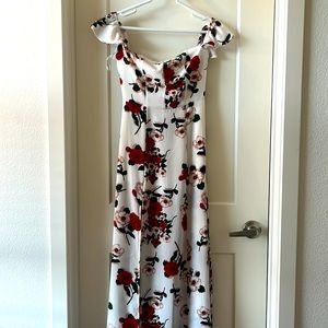 White with Rose Maxi Dress - XS